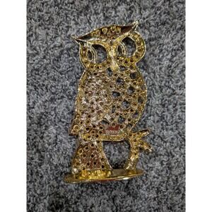 TORINO Vintage Hoot OWL Bird JEWELRY TREE Stand Gold Tone Pierced Earring Holder